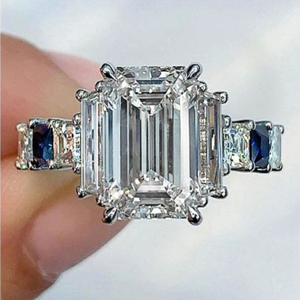 Simulated Diamond Ring with Blue